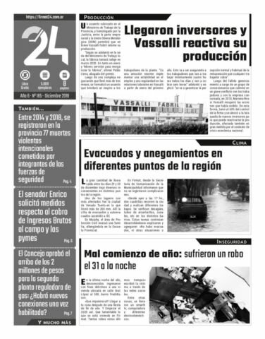 Tapa. Firmat24 periódico. Edición Nro 185.